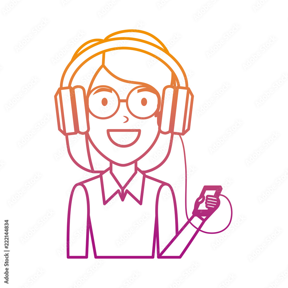 beautiful woman with glasses and earphones beautiful woman with glasses and earphones
