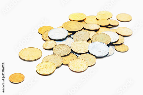 Scattered coins isolated