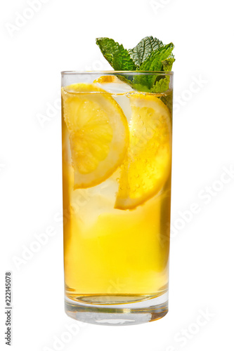 Summer drink with orange and mint isolated white