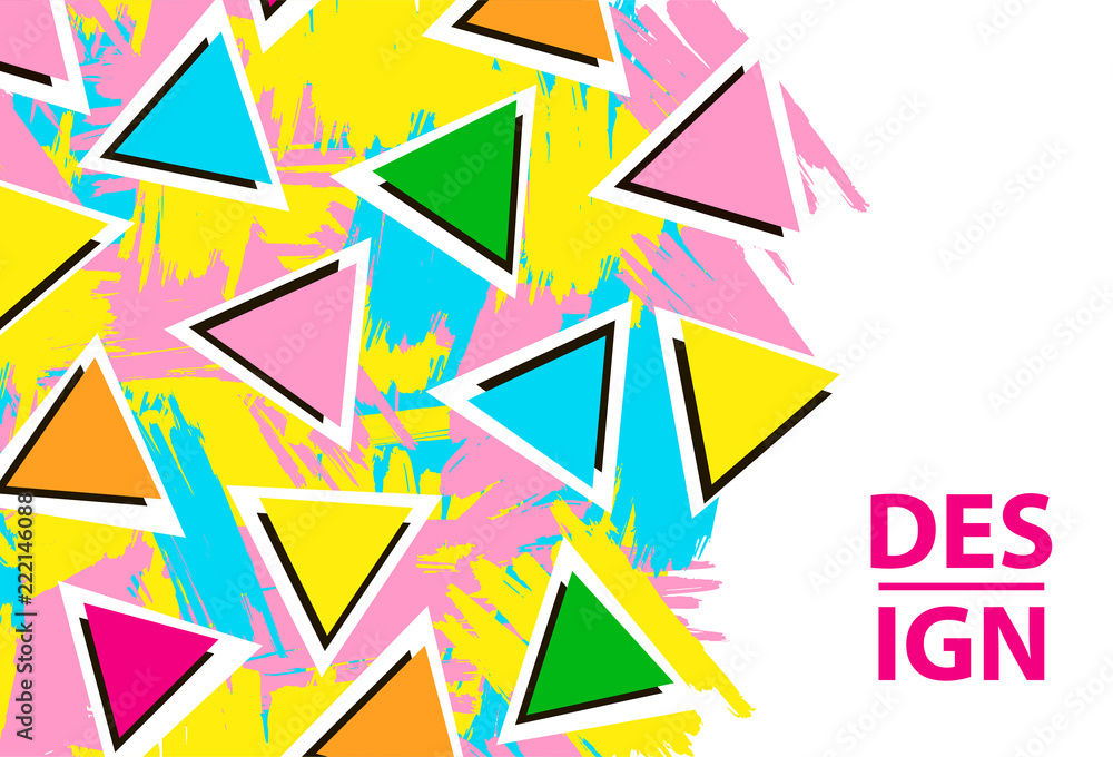 Abstract colorful brush strokes and triangles on the white background. Template for card, banner, poster. Abstract colorful brush strokes and triangles on the white background. Template for card, banner, poster.