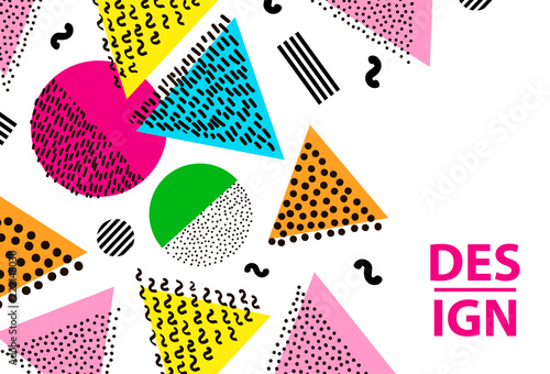 Colorful geometric elements on the white background. Template for card, banner, poster.