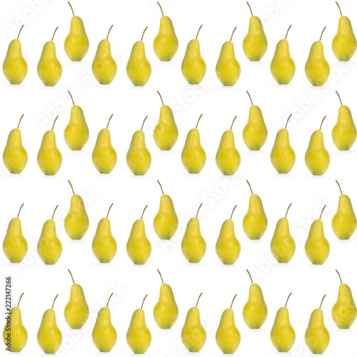 Yellow pears on a white background, isolated. Pattern yellow ripe pear on whi...