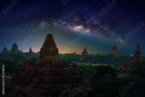 Landscape image of Ancient pagoda with milky way at sunset in Bagan  Myanmar.