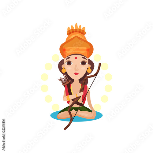 Rama Indian god with bow and arrow cartoon vector Illustration on a white background