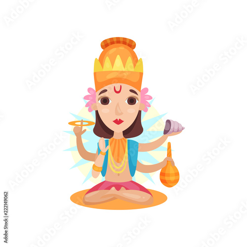 Kali Indian goddes supports the world order cartoon vector Illustration on a white background