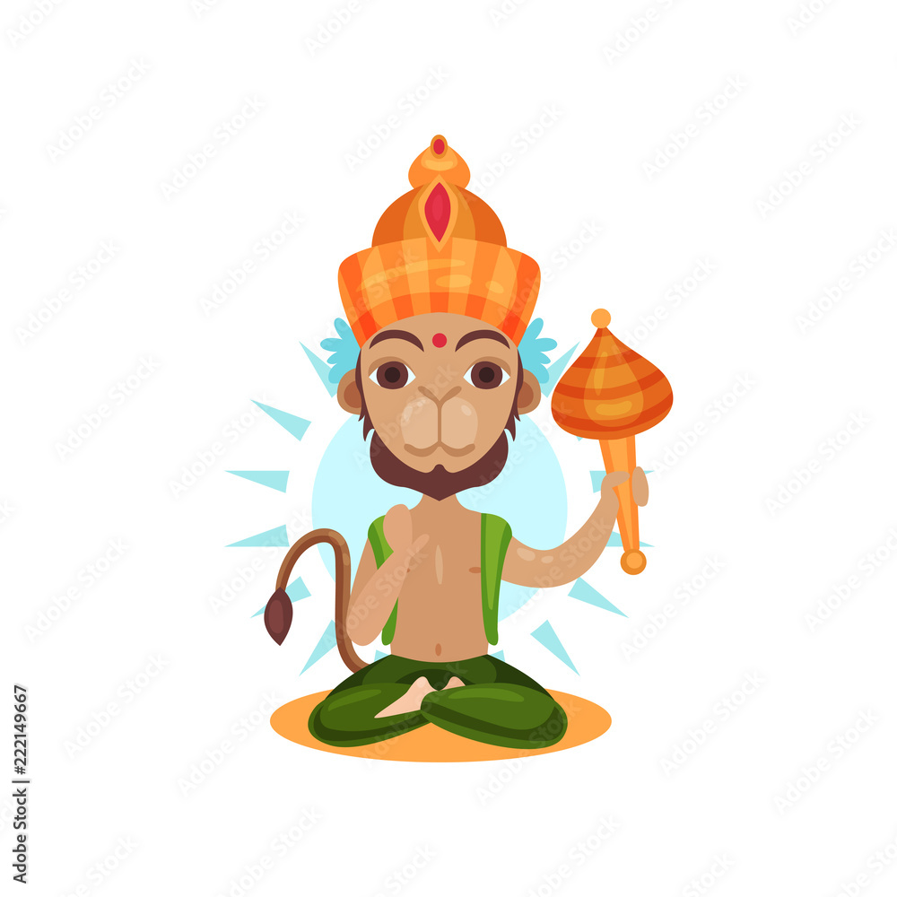 Hanuman Indian god, leader of the army of monkeys cartoon vector  Illustration on a white background Stock Vector | Adobe Stock