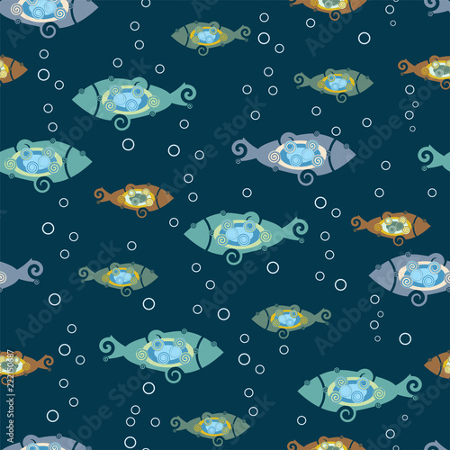 Seamless texture with stylized fishes. Textiles with cartoon fishes. Pattern for children. © svetenergy