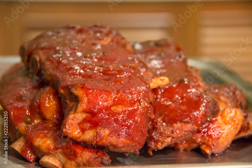 pork ribs grilled with BBQ sauce