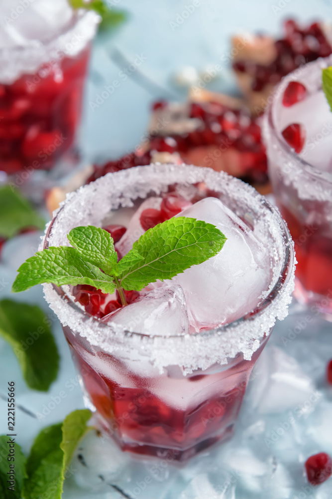 Fresh summer cocktail in glass on table Fresh summer cocktail in glass on table