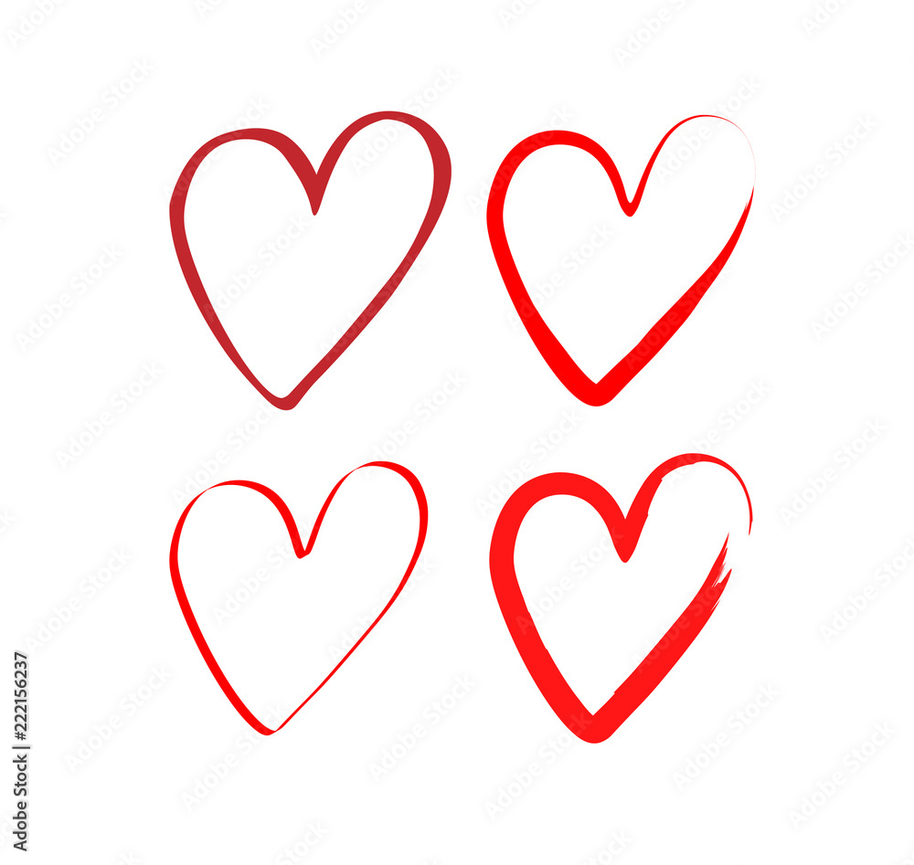set of hearts with a brush, drawing by hand. Vector grunge style icons. Love symbol with brush painting