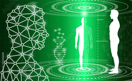 abstract background technology concept in green light,human body heal,technology modern medical science in future and global international medical with tests analysis clone DNA human