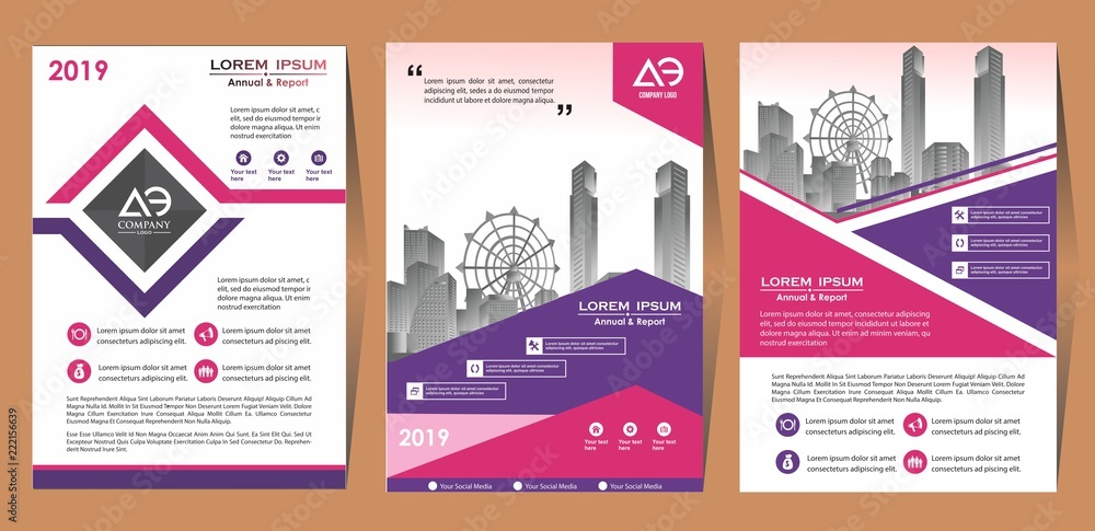 Front and back cover of a modern business brochure layout or flyer template, poster, magazine, annual report, book, booklet with red circle and gray design. Size A4