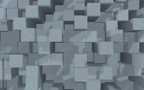 Abstract gray elegant cube geometric background. Chaotically advanced rectangular bars. 3D Rendering  3D illustration