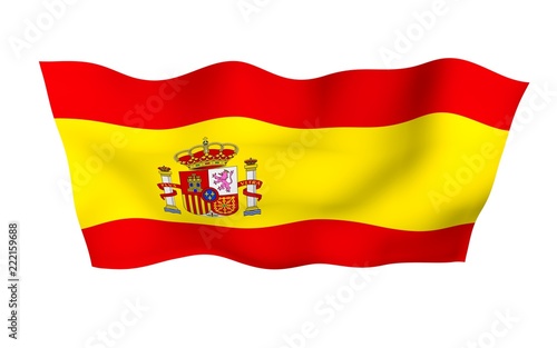 The flag of Spain. Official state symbol of the Kingdom of Spain. Concept  web  sports pages  language courses  travelling  design elements. 3d illustration