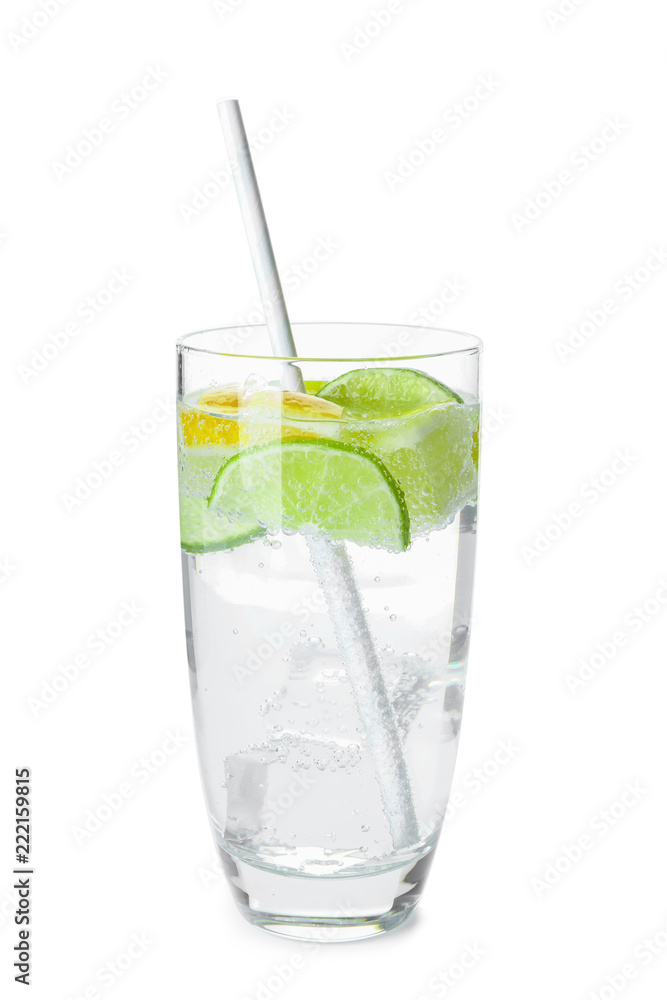Glass of fresh lime lemonade on white background Glass of fresh lime lemonade on white background
