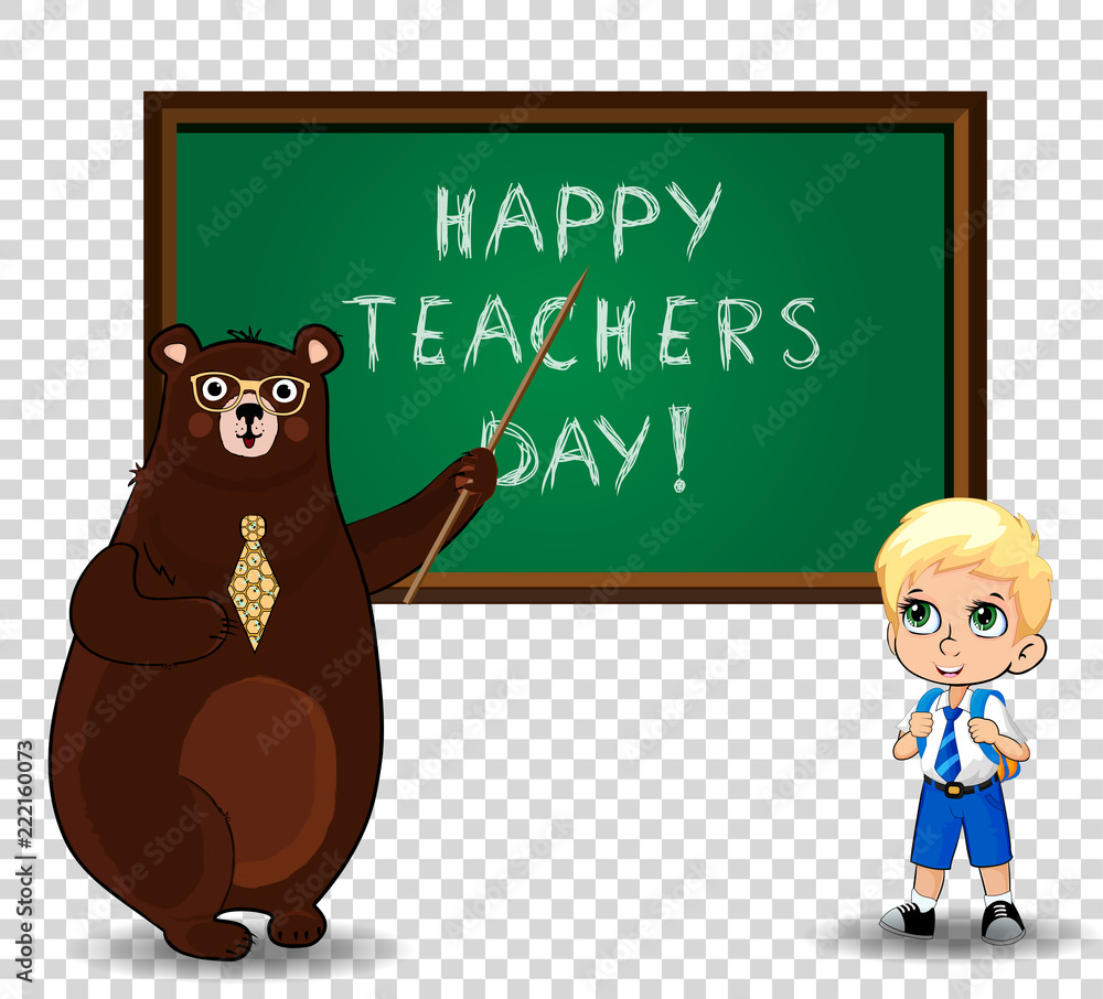 Happy teachers day clip art with cartoon bear teacher and student boy  isolated Stock Vector | Adobe Stock
