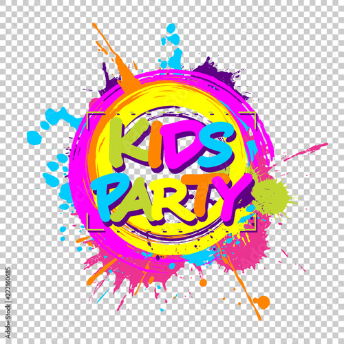 Colorful paint splashes with Kids zone emblem for children playground for play and fun on chequered background.
