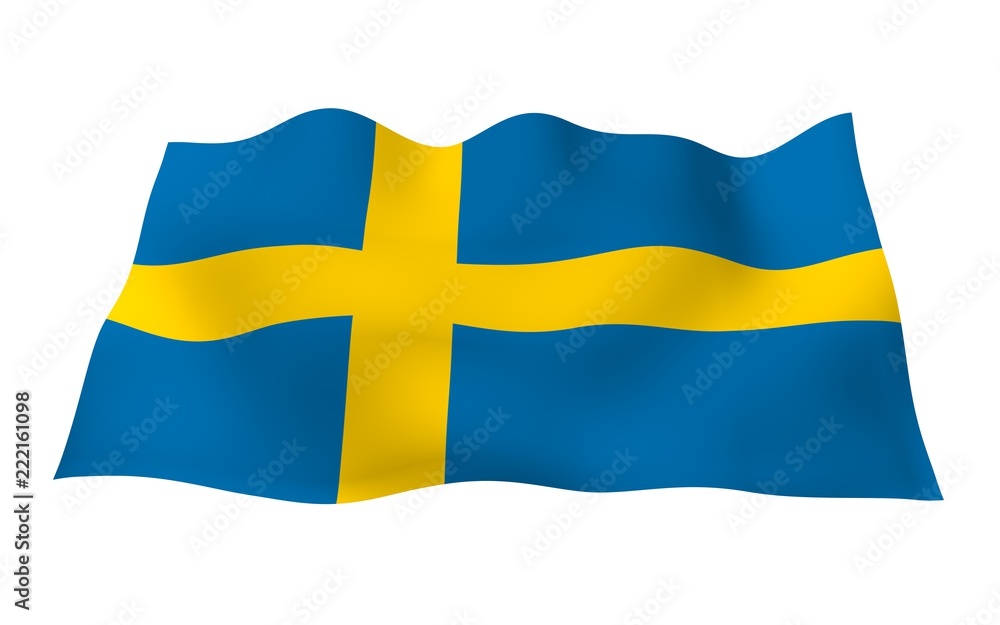 The flag of Sweden. Official state symbol of the Kingdom of Sweden. A blue field with a yellow Scandinavian cross that extends to the edges of the flag. 3d illustration The flag of Sweden. Official state symbol of the Kingdom of Sweden. A blue field with a yellow Scandinavian cross that extends to the edges of the flag. 3d illustration