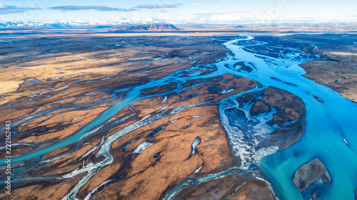 Canvastavla Aerial view and top view river in Iceland