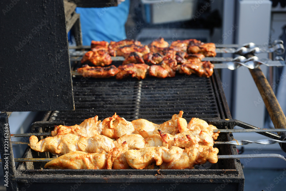 The meat is cooked grilled. Barbecue on the coals. The meat is cooked grilled. Barbecue on the coals.
