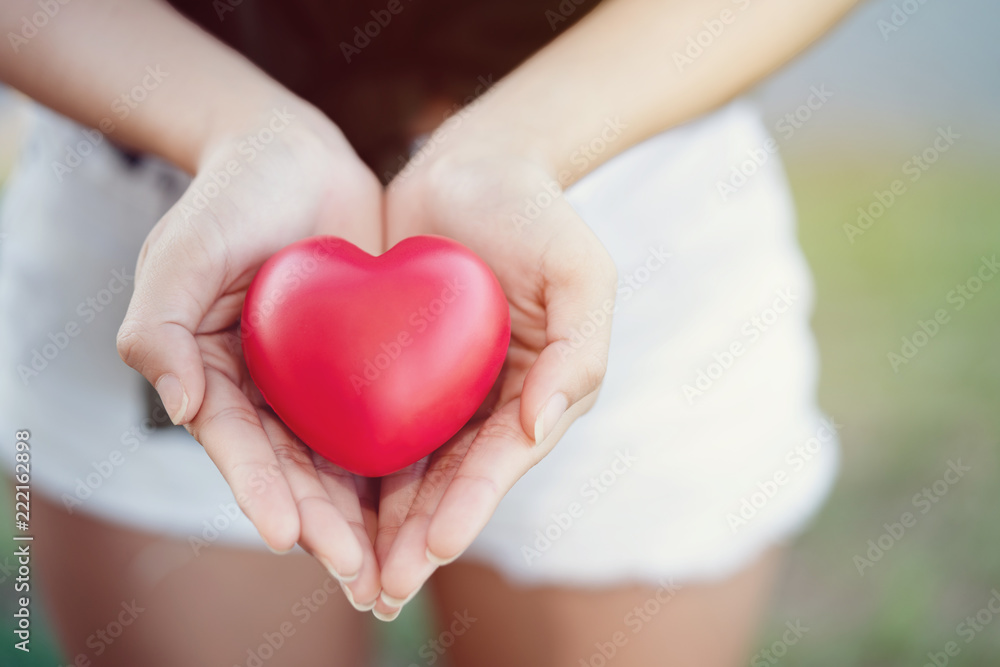Close up of a red heart on a woman hand. It shows a love that is full of happiness. The combination of love of two people. To bring love together is a good thing to the whole world. Close up of a red heart on a woman hand. It shows a love that is full of happiness. The combination of love of two people. To bring love together is a good thing to the whole world.