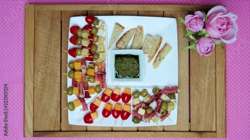 Stop motion top view of the aperitif with announcement 