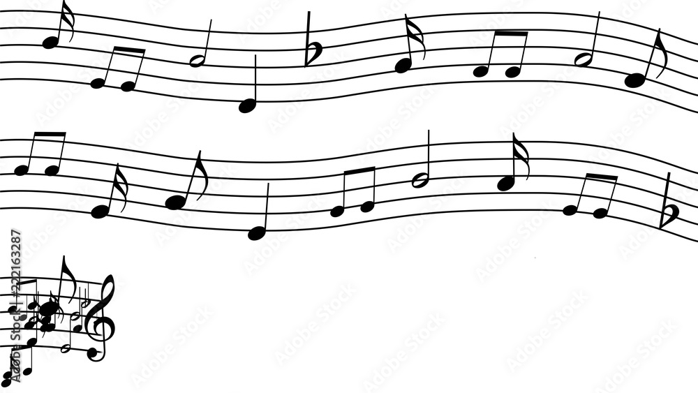 Treble clef and musical notes on a white background. Design. Treble clef and musical notes on a white background. Design.