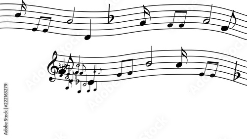 Foto Treble clef and musical notes on a white background. Design.