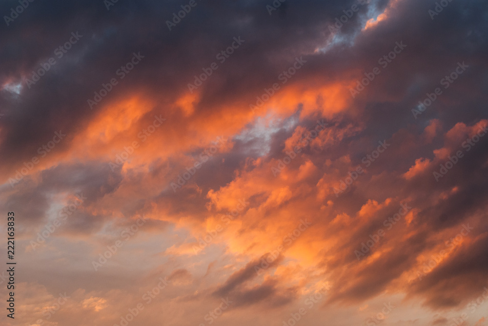 Natural background of colorful red sky during sunset time