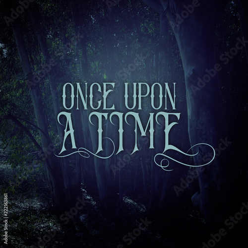 mysterious fairy tale background of dark and haunted forest with text.