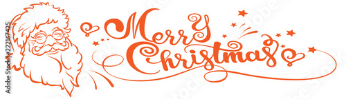 Christmas Santa Claus and calligraphy text of Merry Christmas on white background  drawing