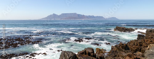 Table Mountain, Cape Town, South Africa. Photographed on a summer's day from Robben Island. 