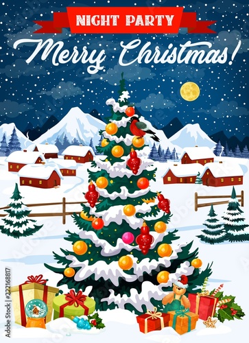 Wallpaper Mural Night party in Christmas eve poster with Xmas tree Torontodigital.ca