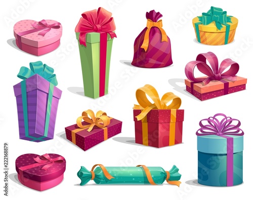 Gift boxes with bows and ribbons holiday icons