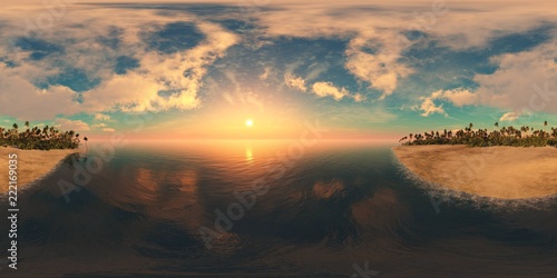 Tropical beach at sunset. hdri  environment map  round panorama  spherical panorama  equidistant projection  panorama 360.  
