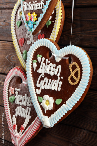 original bavarian Oktoberfest gingerbread heart on wood