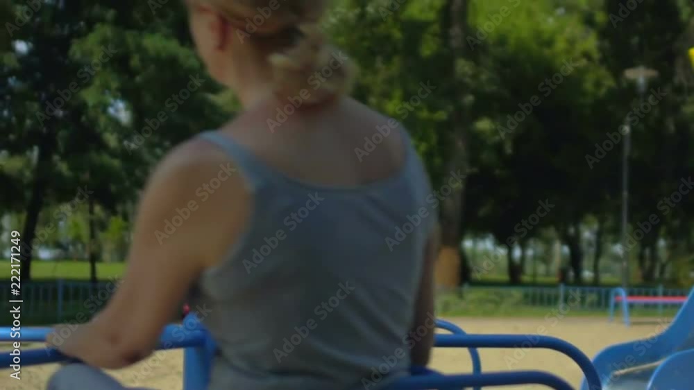 Merry-go-round with old couple, remembering childhood, tender emotions, slow-mo Merry-go-round with old couple, remembering childhood, tender emotions, slow-mo