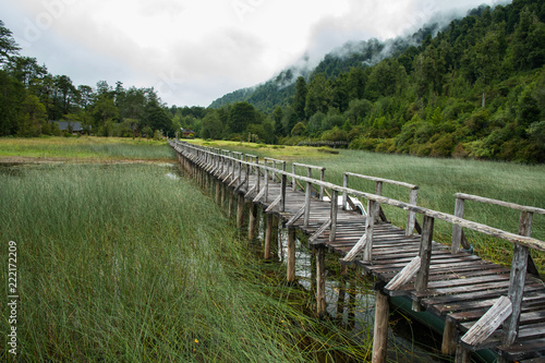 The pier on Risopatron Lake in the luxurious El Pangue Resort photo