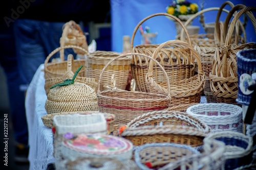 baskets and bags of natural materials, straw, bamboo. handmade .