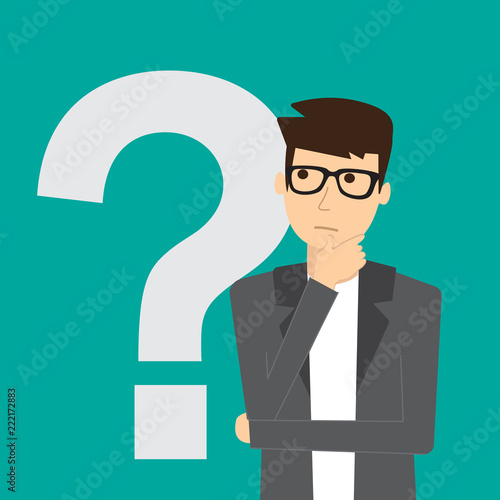 Businessman thinking. Question mark. Vector illustration