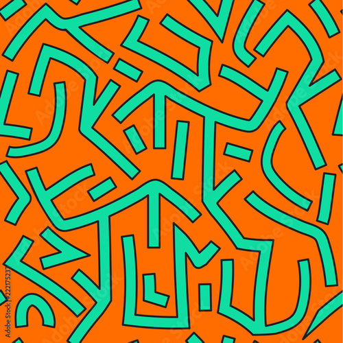 Abstract orange and green graffitti seamless pattern. Vector background.