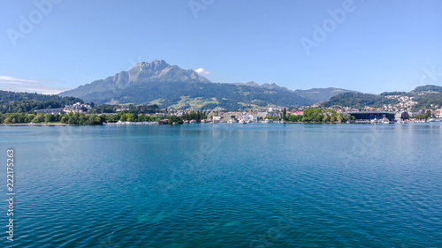 beautiful aerial view Lake Lucerne, Pilatus mountain city the summer season, boats and ships, travel and vacation to Europe concept, boat club, Luzern, Switzerland © Sergey