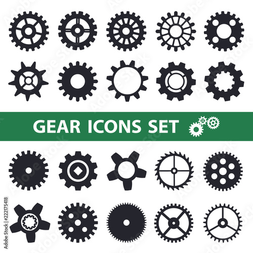 Set of gear icons, isolated on white background. Vector illustration.
