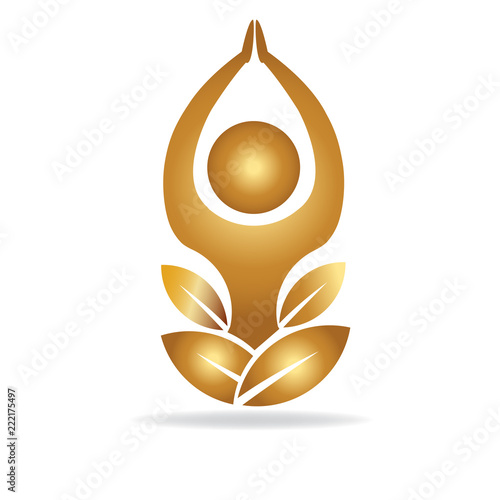 Logo gold lotus yoga man meditation icon vector