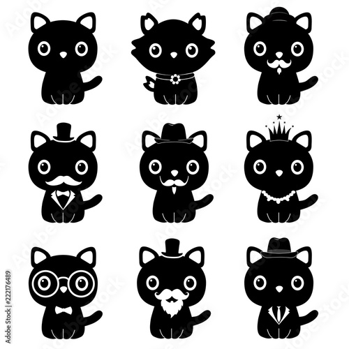 Cat in a tuxedo. A cartoon cat is a gentleman. Symbol.