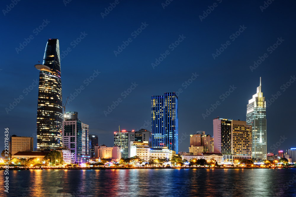 Fototapeta premium Ho Chi Minh City skyline at night. Beautiful cityscape