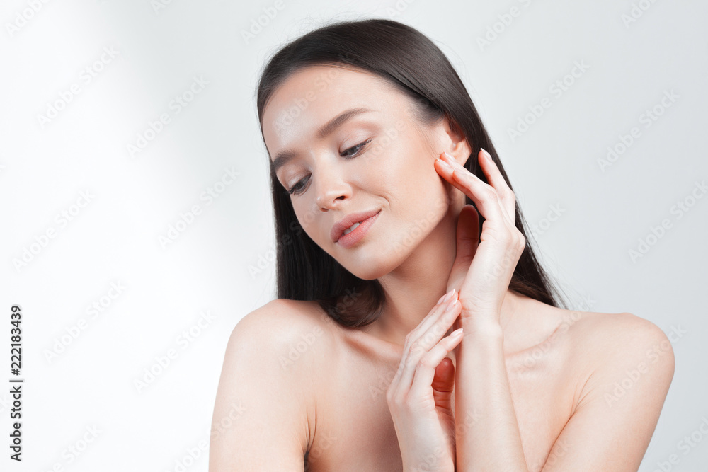 Young beautiful woman with clean perfect skin closeup Young beautiful woman with clean perfect skin closeup