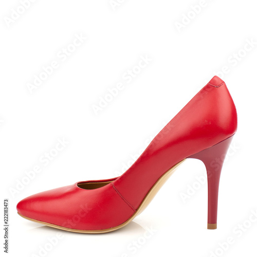 Elegant red shoe isolated on white background.Front view. 