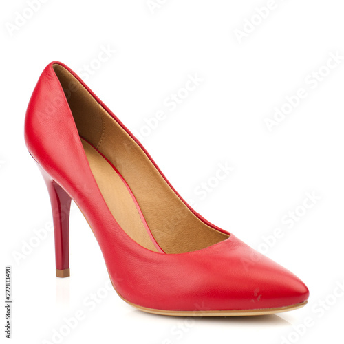 Elegant red shoe isolated on white background.Side view. 