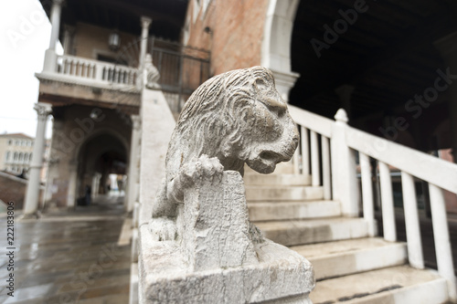 lion sculpture on handrails